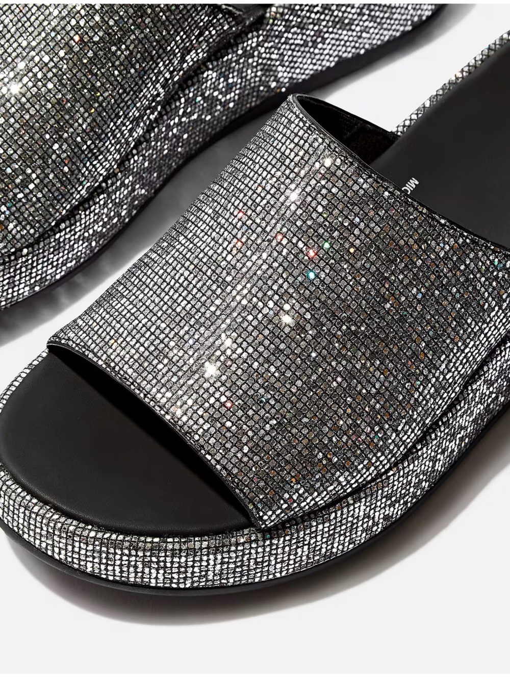 NEW Fit Flops F-MODE Glitterball Flatform Slides Silver Size 7.5